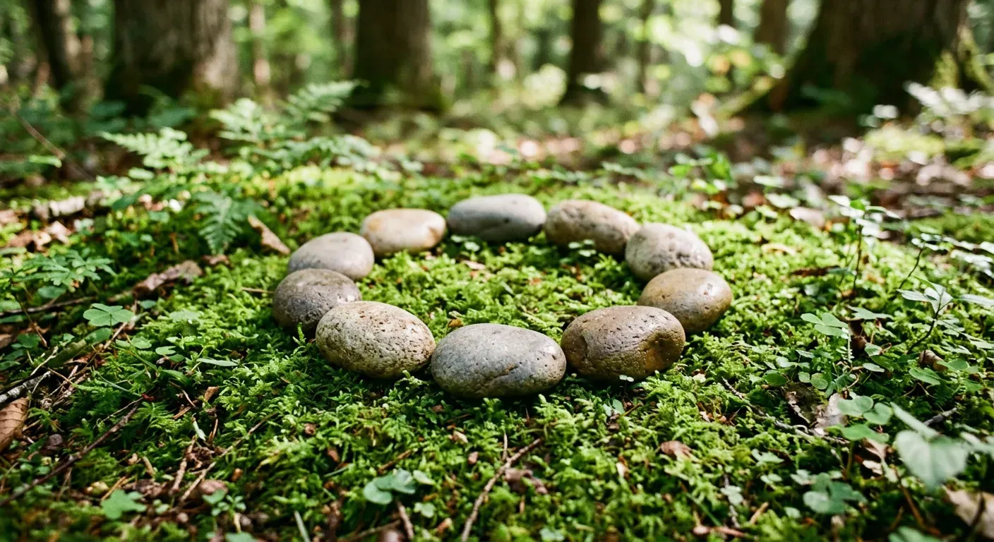 Circle of smooth river stones representing community